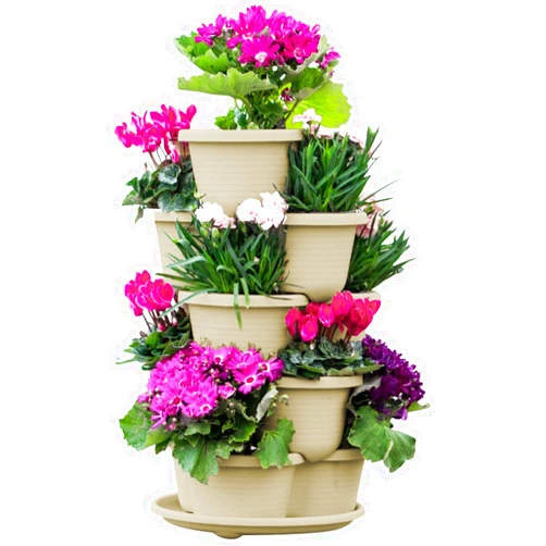 RooTrimmer 5 Tier Vertical Planters Stackable Gardening Planter for Strawberries, Flowers, Herb and Vegetables, White