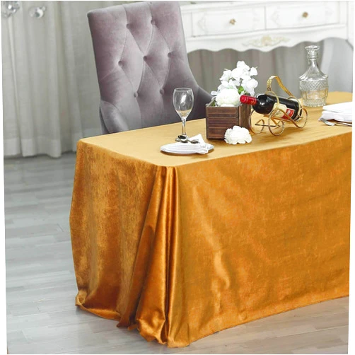 Tableclothsfactory 90 x 132 Inch Gold Rectangle Tablecloth - Premium Velvet Table Cloth for Wedding, Party, Banquet, and Events