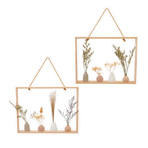 Fashionstorm 2 Pack Wood Frame Wall Hanging Miniature Flower Vase Display Stand, DIY Decorative Stand for Home Decor (Rectangular)