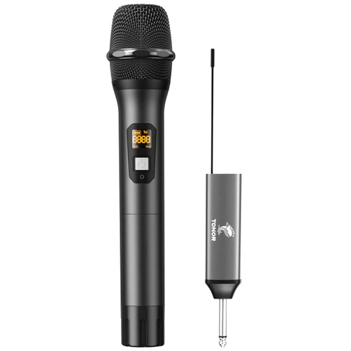 TONOR Wireless Microphone, UHF Metal Cordless Handheld Mic System with Rechargeable Receiver, for Karaoke, Singing, Party, Wedding, DJ, Speech, 200ft (TW620), Black