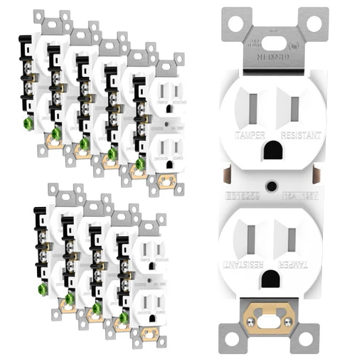 ENERLITES Duplex Receptacle Outlet, Tamper-Resistant Electrical Wall Outlets, Residential Grade, 3-Wire, Self-Grounding, 2-Pole,15A 125V, UL Listed, 61580-TR-W-10PCS, White (10 Pack)
