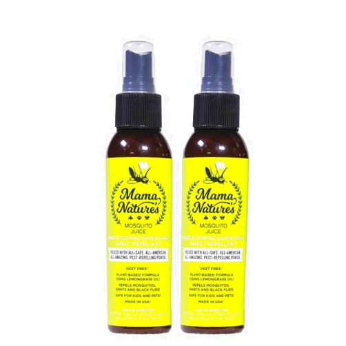 Mama Nature's Mosquito Juice Mama Nature’s Mosquito Juice – All Natural Lemongrass Based DEET-Free Outdoor Spray for Mosquitoes, Gnats, Blacks Flies and No-Seeums – Safe for Kids, Pets l 4 oz., 2-Pack