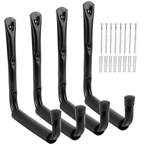Yisunnan Garage and Garden Storage Utility Hooks Heavy Duty Jumbo Arm Hanger (Black,4 Pcs 8