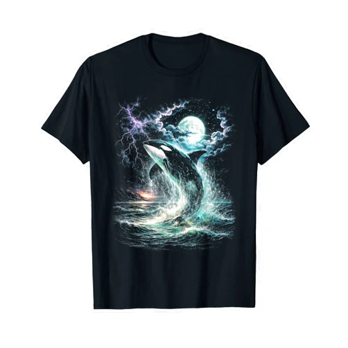Retro Whale 90s Ocean Wildlife Lightning Tee Vintage Orca Midnight 90s Graphic Retro Whale Ocean Wildlife T-Shirt