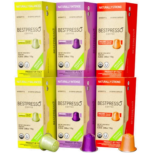 Bestpresso Organic USDA Bestpresso Coffee Aluminum Espresso Pods For Nespresso Original Machine 120 Pack (Variety Pack)
