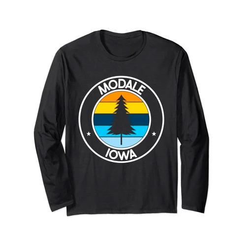 Iowa IA USA City Pride Pine Tree Retro Sunset Modale Iowa IA Retro Style Tree Sunset Long Sleeve T-Shirt