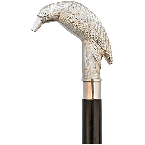 Zayan Nautical Walking Cane Wooden Walking Stick for Men, Women, Silver Brass Raven Crow Head Fashion Designer Cane Rubber Brass Tip Grandpa Gift, 38''