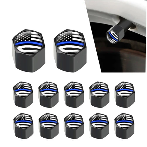 UGSHY 12 PCS Tire Stem Valve Caps, Universal Dustproof Decorative Cap, for Cars, SUVs, Bicycle, Trucks (American Flag Blue)