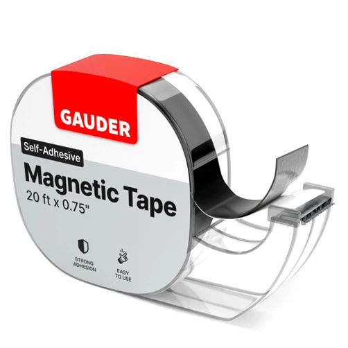 GAUDER Magnetic Tape Dispenser | Thin Magnetic Strips with Adhesive Backing (20' Long x 3/4