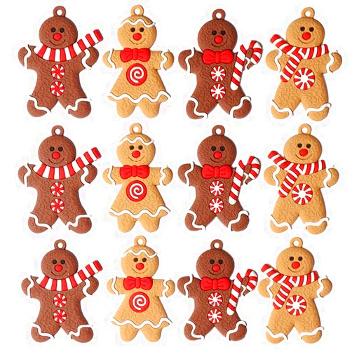 Zorpia Assorted Clay Figurine Ornaments Traditional Gingerbread Man Doll Gingerman Hanging Charms Christmas Tree Ornament Holiday Decorations, 2.95 inches,Set of 12