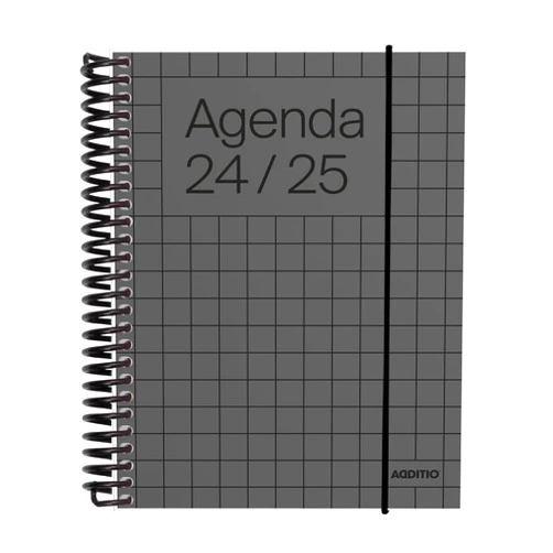 Additio Academic diary 2024-25 | Universal | Page Day | September 2024 to August 2025 | 12.5 x 17 cm | Closure with elastic band | Pen holder | Stickers | Spanish | Dark grey