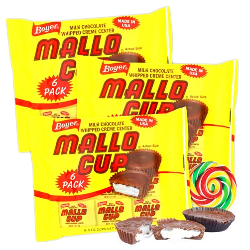 Sweetzo - Bulk Boyer Mallo Cups, Milk Chocolate Candies with Gooey Marshmallow Center, Individually Wrapped Pieces, Each Cup is 0.5 Ounces (Pack of 3)