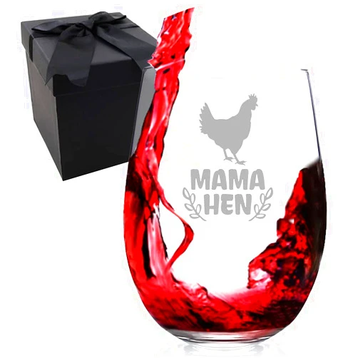 Osci-Fly Gifts for Chicken Mom, Mama Hen Chicken Mom Handmade Etched Wine Glass 18 Ounces, Funny Gifts for Women