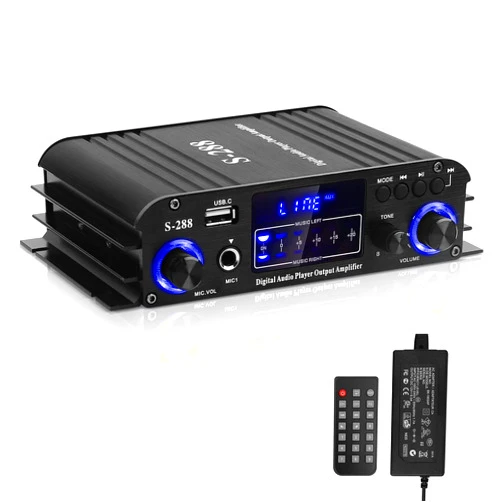 ARRAROWN Stereo Audio Amplifier for Home Speakers S-288 Bluetooth 5.0 HiFi Mini Audio Component Amplifiers Receiver 4.0CH RMS 40Wx4 Max. 600W Integrated Power Amp W/USB,FM,Adapter