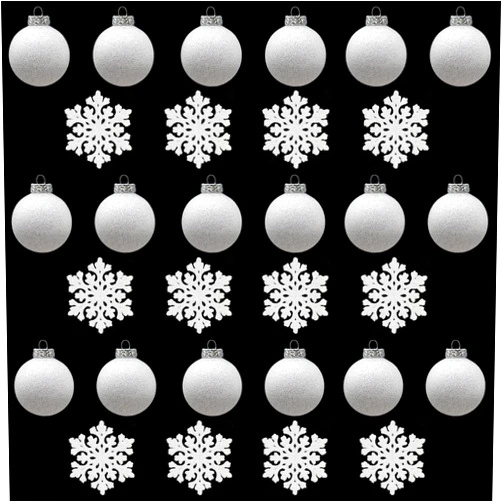 SLEETLY 30pc White Christmas Ball Tree Ornaments Holiday Xmas Decorations - Shatterproof Plastic 2.36 inch Glitter Snow Balls with White Ribbon Hangers and Snowflakes Set
