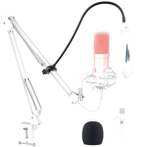 MAONO USB Microphone, 192kHz/24bit Plug & Play PC Computer Podcast Condenser Cardioid Metal Mic Kit with Professional Sound Chipset for Recording, Gaming, Singing, YouTube, AU-A04 Pink
