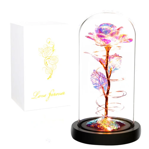 Childom Birthday Gifts For Women,Rose Flower Gifts for Mom,Womens Gifts for Christmas,Colorful Rainbow Flower Rose Light Up Rose in A Glass Dome,Xmas Gifts For Her,Anniversary,Valentines,Wedding Gifts