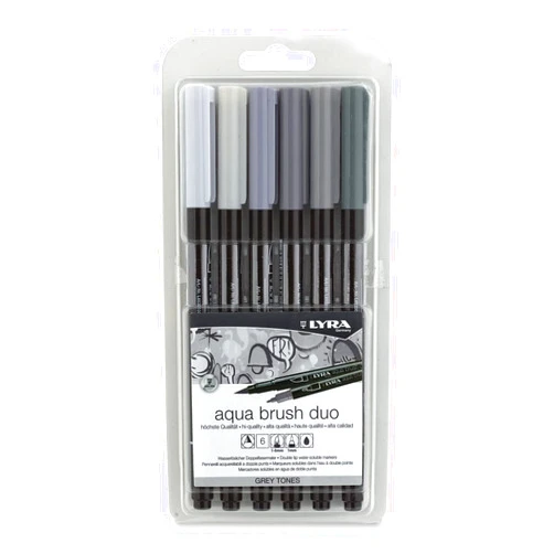 Lyra Aqua Brush Duo Brush Markers - Set of 6 Water-Based Brush Pens for Artists of All Ages - Dual Tip Markers for Fine Details and Wide Strokes - Durable Coloring Markers for Blending Effects