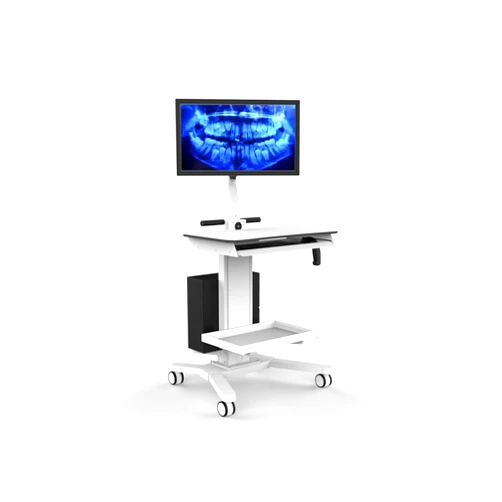 Mount Plus MB-C03-S Medical Trolley Cart for Monitor Desktop with Keyboard Tray for Hospital Clinic Dental Office Home Office | Height Adjustable Nurse Mobile Workstation with Shelf