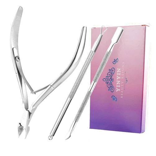 YINYIN Cuticle Trimmer with Cuticle Pusher and Cutter-YINYIN Cuticle Remover Nippers Professional Stainless Steel Cutter Clippers,Pedicure Manicure Tools for Fingernails Toenails(Silver)