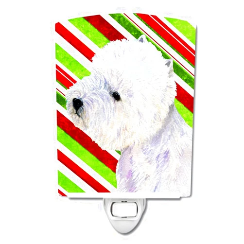 Caroline's Treasures LH9225CNL Westie Candy Cane Holiday Christmas Ceramic Night Light Compact, UL-Certified, Ideal for Bedroom, Bathroom, Nursery, Hallway, Kitchen, 6x4x3, Multicolor