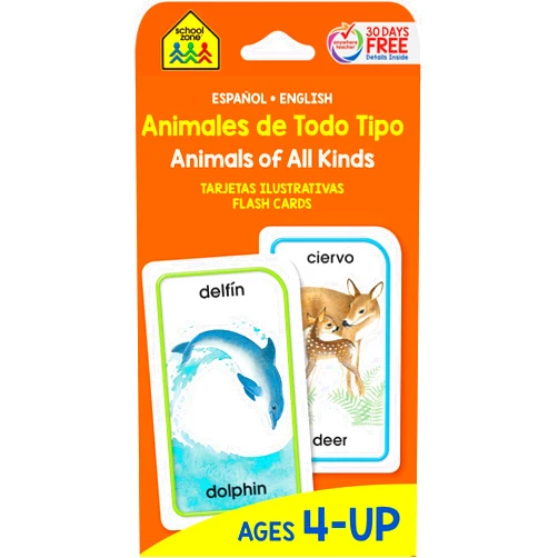 Spanish Edition by School Zone (Author), Joan Hoffman (Author) School Zone Spanish Animals of All Kinds Flash Cards: 56 Cards, Preschool, Kindergarten, Animales de Todo Tipo Tarjetas Ilustrativas, Animal Names, ... (Spanish/English Edition) (Spanish Edition)