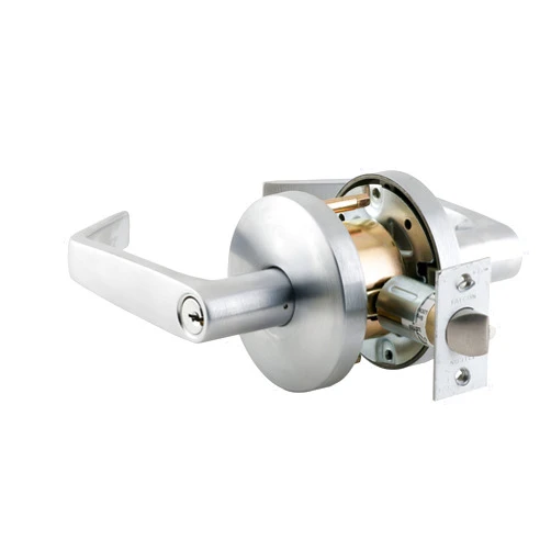 Falcon W511PD D 626 C Keyway W Series Grade 2 Medium Duty Cylindrical Chasis Non-Handed Lock, Entrance Function, Schlage C Keyway, 6 Pin Conventional Cylinder, Keyed Different, Dane Lever, Satin Chrome Finish