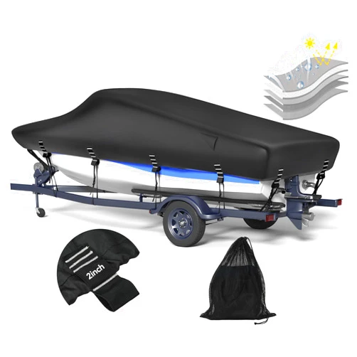 Nukugula Heavy Duty 1200D Solution-Dyed Polyester Boat Cover with Storage Bag, 100% Waterproof Trailerable 17'-19' Bass Boat Cover with 3D Air Vents for V-Hull Tri-Hull Runabout Pro-Style Fishing Boat