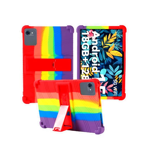 BOVUGAC for Zenva T310 Tablet Case,BOVUGAC Adjustable Stand Shockproof Easy Installation Slim and Lightweight Premium Silicone Protective Shell for Zenva T80 10 Inch Tablet Case Cover.(Rainbow)