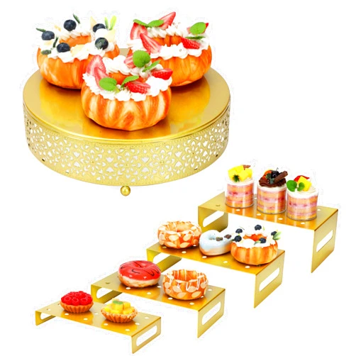 ZUMELER 5pcs Cake Stand, Gold Metal Cupcake Cake Pop Stand Holder Set for Dessert Table Cupcake Risers Stands with Handle Display for Wedding, Birthday,Baby Shower, Party