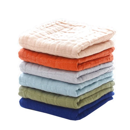 MUKIN Cotton Towel for Baby, Soft Face Cloths, Newborn Absorbent Bath Wipes, Muslin Washcloth Burp Cloths or Towels, Pack of 6, 12x12 inches (Multicolor)