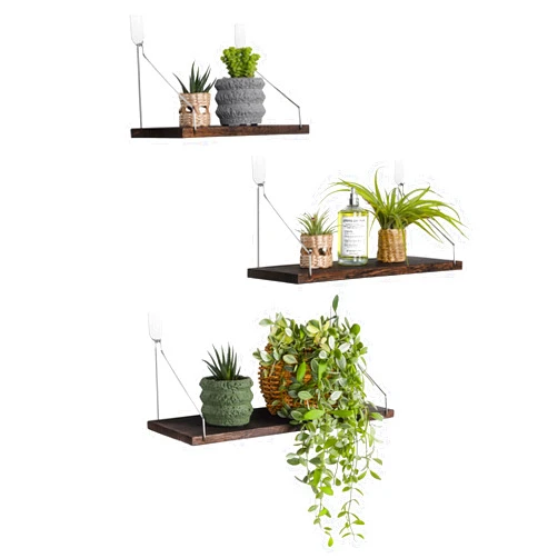 MITIME Floating Shelves Set of 3 Rustic Solid Wood Floating Shelf Wall Storage Shelves for Living Room, Bedroom, Bathroom, Kitchen Laundry, Office.no drill shelf.(Retro Color L+M+S)