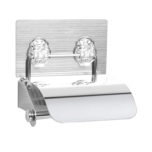 CGMIA Toilet Paper Holder Adhesive Stainless Steel Toilet Paper Holder Self Adhesive Bathroom Bath Tissue Holder with Cover No Drilling Wall Mounted LT-82407