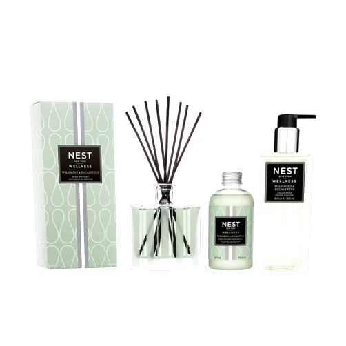NEST New York Reed Diffuser, Reed Diffuser Liquid Refill & Liquid Soap - Wild Mint & Eucalyptus