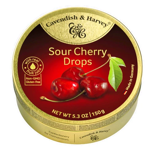 Cavendish & Harvey | Sour Cherry Hard Candy Drops | 5.3 Ounce Tin
