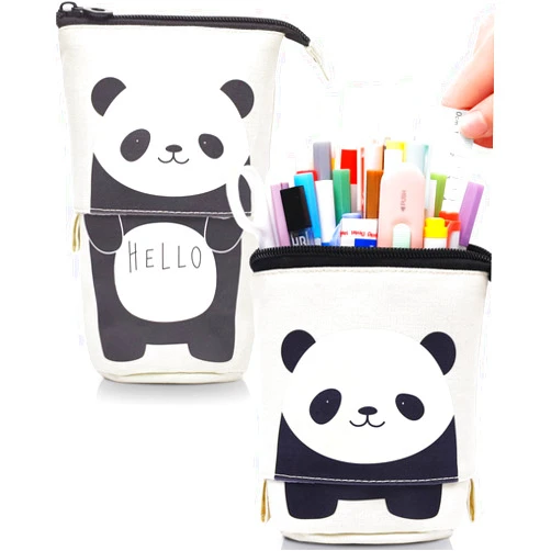 Sooez Standing Pencil Case, Cute Panda Pop Up Durable Pen Pouch, Telescopic Pencil Holder, Kawaii Stand Up Pencil Case, Spacious Pencil Pouch Portable Pencil Bag for School Office
