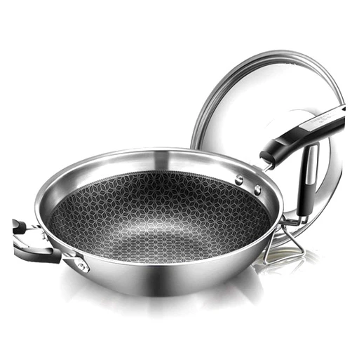 UXZDX Stainless Steel Wok, Nonstick Stir Fry Pan with Lid Induction Compatible, Scratch Resistant