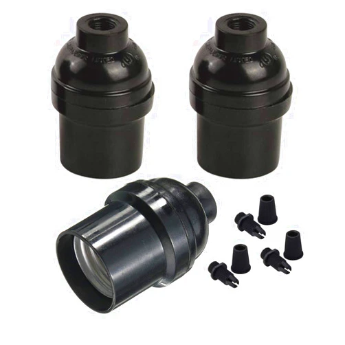 JNXQWE Keyless Medium Base Vintage Socket,Black Bakelite Socket E26/E27 Vintage Screw Bulbs Edison Ceiling Retro Pendant Lamp Holder (3-Pack, Without Switch)
