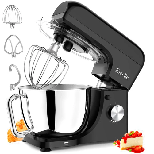 Facelle Stand Mixer, Facelle 5.5Qt Mixers Kitchen Electric, 10+P Speed Tilt-Head Cake Mixer for Daily Use Baking with Stainless Steel Bowl, Dough Hook, Wire Whisk, Flat Beater, Spatula-Black