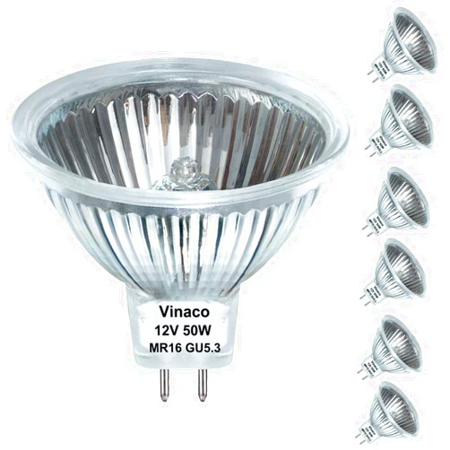 Vinaco MR16 Halogen Bulb 50W 12V, 6 Pack MR16 Bulb Dimmable, Long Lasting MR16 12V 50W Halogen, 2800K Warm White 50 W 12v Bulb with GU5.3 Base, for Landscape, Track Lights, and Fiber Optics