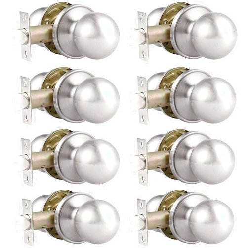 Probrico 8 Pack Interior Round Passage Keyless Door Knobs Door Lock Lockset Without Key Doorknobs Satin Nickel for Hall/Closet-Door Knob 607