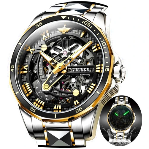 OLEVS Automatic Skeleton Mens Watches Luxury Wristwatch Mechanical Self-Winding Sapphire Crystal Tungsten Steel Watches 50M Waterproof Luminous No Battery Watches