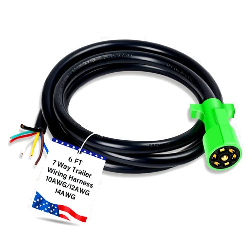 Anayguto Heavy Duty 7 Pin Trailer Plug 6 FT with PVC Jacketed 7 Way Trailer Plug Pure Copper 7 Pin Trailer Wiring Harness with Color Coded 7 Pin Trailer Connector Round Male 7 Pin Trailer Extension