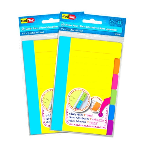 Redi-Tag Divider Sticky Notes, Tabbed Self-Stick Lined Notepads, Adhesive Notes for School, Home and Office, 120 Ruled Notes, 4