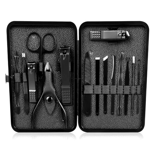 QLNE Nail Clippers Sets High Precisio Stainless Steel Nail Cutter Pedicure Kit Nail File Sharp Nail Scissors and Clipper Manicure Kit Fingernails & Toenails with Portable Stylish case (Black)