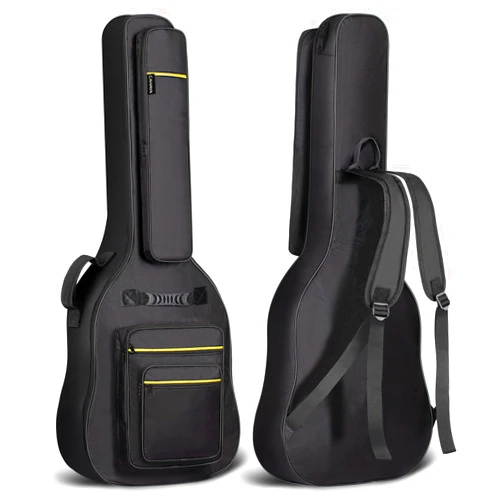CAHAYA 44 Inch Guitar Bag Multi-pockets for Jumbo and Dreadnought Yellow Line Guitar Case 0.47in Thick Padding Water Resistent Dual Adjustable Shoulder Strap Gig Bag with Back Hanger Loop CY0284