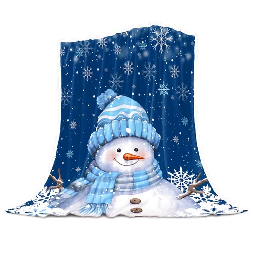 Singingin Christmas Snowman with Cap Blanket Super Soft Flannel Fleece White Snowflake Throw Blanket Lightweight Cozy Warm Fuzzy Plush Navy Blue Light Blue Microfiber Blankets for Couch Bed Sofa 30x40inch