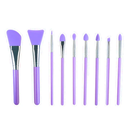 LORMAY 9 Pcs Silicone Makeup Brush Set: Applicator for Face Care, Eyeliner, Eyebrow, Eye Shadow, Lip Makeup and UV Epoxy Resin Crafts (Purple)