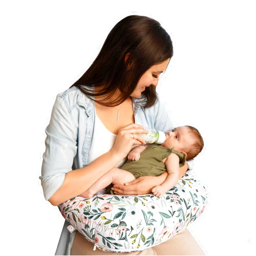 Boppy Nursing Pillow - Ergonomic Bottle & Breastfeeding Pillow with High, Firm, Large Area, Water-Repellent Cushion with Washable Cover; Baby Safety Alliance Verified - Pink Garden Flowers