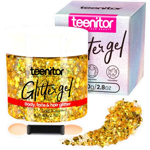 Teenitor Body Glitter, Gold Face Glitter Gel Hair Glitter for Kids, 80g/2.8oz Gold Glitter for Face, Makeup, Hair, Eye, Face Glitter for Women